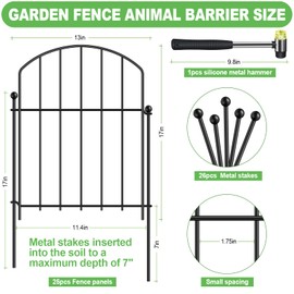 Decorative Garden Fence, 21in x 25ft, Metal Animal Barrier, 25 Pack, Arched Flower Bed Border, Rustproof Dog and Rabbit Defense and Dog Ground Defense No-Dig Fence for Patio Patio Outdoor