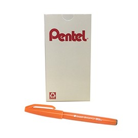 Pentel Arts Sign Pen Touch, Fude Brush Tip, Orange Ink, Box of 12 (SES15C-F)