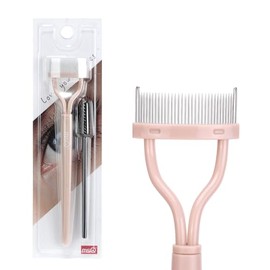 Peine de pestañas, cepillo de cejas, separador de pestañas, aplicador de pestañas, definidor de pestañas con cubierta de peine, cepillo cosmético diseñado con arco, herramienta (rosa desnudo)