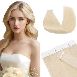 MY-LADY Tape Extensions Real Hair 20 Pieces 40 cm Platinum Blonde Remy Invisible Hair Tape-In Hair Extensions Natural 50 g 16 Inches #60 Straight Real Hair Skin Weft Tape