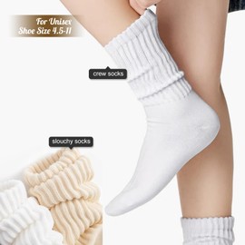 Women Crew Socks Retro Slouchy Socks For Women Pack Solid Casual White Scrunch Socks Ribbed Socks
