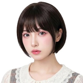 Short Wig, Bob, Absolutely Small Face, Smooth, Natural Transparency, Full Wig, Women's, Heat Resistant 350°F (160°C), Wig, Cosplay, Everyday Use, Beginners (Black Brown)