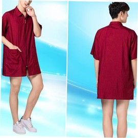 Baluue Hair Dye Clothes for Men and Women Short Sleeve Simple Treatment Apparel Soft Fashionable Turn-down Collar Pocket Design Red