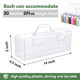Threehoney 3 Pcs Paint Storage Box for Acrylic Paint, Acrylic Portable Craft Paint Organizer Boxes with Handle, 30 Bottles Capacity Plastic Art Supply Clear Box for 2 Fl. oz Acrylic Paints