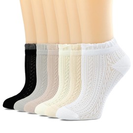bropapa Women's Ankle Socks,Frilly Cuff,Low Cut,Mesh Cool Thin Casual Athletic Socks 6 Pack (Size5-9)