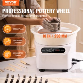VEVOR 25CM Pottery Wheel for Adults Beginners, Direct Drive Ceramic Pottery Wheel with LCD Touch Screen Foot Pedal 50-300RPM Adjustable Speed, 350W Electric Wheel for Pottery Art Craft DIY, White