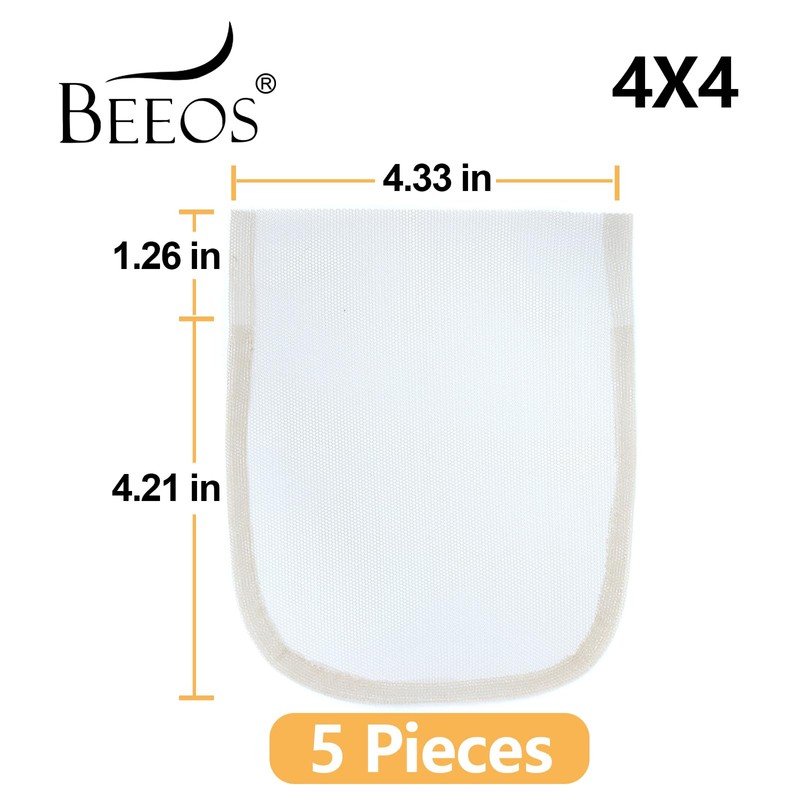 BEEOS 4x4 Transparent Lace for Wig Making, 5 Pieces Lace