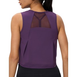 Crop Workout Tops for Women Tank Athletic Running Shirts Mesh Yoga Tops Gym Sleeveless Clothes Purple L