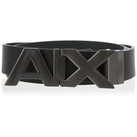 Armani Exchange Men's Leather Wide Logo Belt Buckle, black/phantom, 38