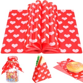 150pcs Heart Deli Paper, 9.8 x 8.3in Pink Heart Greaseproof Food Deli Paper Sheets for Valentine's Day Theme Birthday Sweet Home Kitchen Party Supplies (Red)