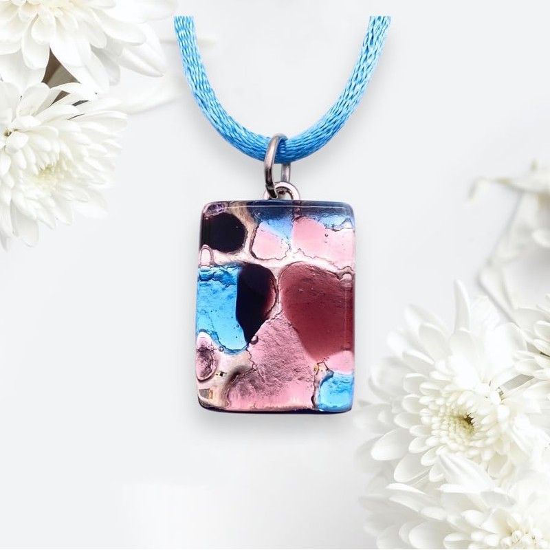 Glass Pendant, Murano Glass Pendant, Handmade Glass Pendant, Silver Leaf,