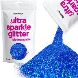Biodegradable Glitter Sapphire Blue Holographic Ultra Sparkle Eco Friendly Plant-Based Bio Ultrafine for Face Body Hair Craft Resin Festival Makeup Eyeshadow 100g / 3.5oz