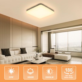 OUILA LED Ceiling Light, 20 W Ceiling Light for Kitchen, Bathroom, Living Room, Basement, Hallway, IP44 Waterproof, 2000 lm, 3000 K, Warm White Lighting, Square 22 cm x 22 cm