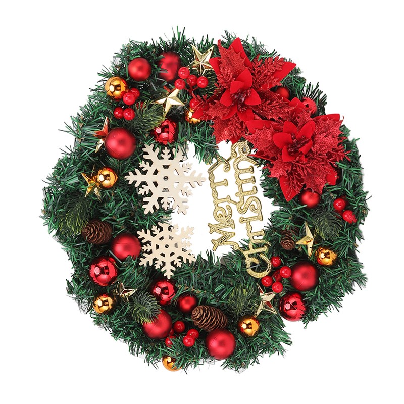 Christmas Wreath Snow Pine Cone Xmas Ball Wreath for Indoor