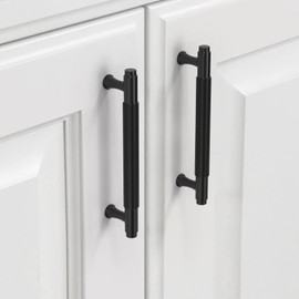 9BUILD 10 Pack Knurled Cabinet Pulls 5 Inch Matte Black Kitchen Cabinet Handles Black Cabinet Hardware Kitchen Handles for Cabinets Brass Drawer Pulls T Bar Drawer Handle