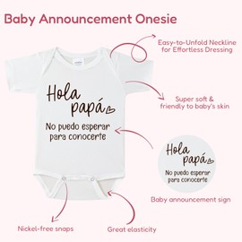 BIBIBLISSBABY Hola Papá Baby Announcement Onesie,Funny Spanish Pregnancy Announcement Infant Bodysuit for Grandparents to be,Baby Coming Soon Shower Reveal Idea Gift (Cloud)