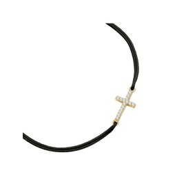 GLANZSTÜCKE MÜNCHEN Women's Textile Bracelet Black with 925 Sterling Silver Yellow Gold-Plated 14 Carat Zirconia White Cross, One size, Sterling Silver, No Gemstone