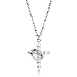 Mikovivi Cross Crown Necklace for Women, Paved Cross Rotated Crown Necklace Dainty Diamond Cross Pendant Necklace for Women Trendy Jewelry Gifts (Silver)