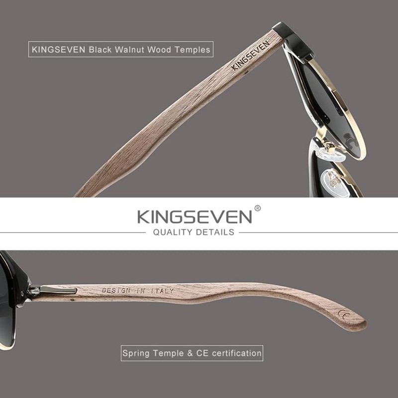KINGSEVEN N5516 Wooden Semi-Rimless Polarised Sunglasses for Men and Women