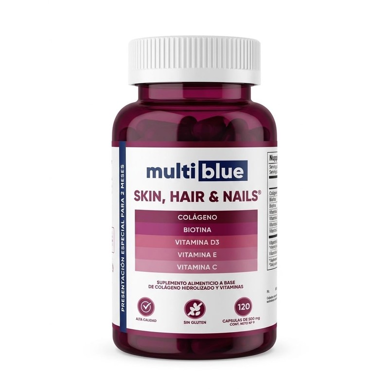 MultiBlue - Colageno + Biotina 120 Capsulas | Formulado con