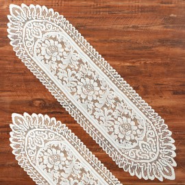 MBAIYO Lace Crochet Rectangular Table Runner, 2pcs Boho Doilies 45*13.38 Table Dresser Scarf Décor Vintage Tablemats for Wedding Party Home Dining Runner Decorations(Beige)