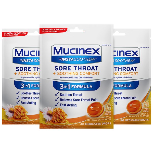 Mucinex InstaSoothe Sore Throat + Soothing Comfort - Honey & Echinacea (40 Count (Pack of 3))