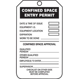 Accuform TCS319CTM PF-Cardstock Confined Space Tag, Legend "Confined Space Entry Permit", 5.75" Length x 3.25" Width x 0.010" Thickness, Black on White (Pack of 5)