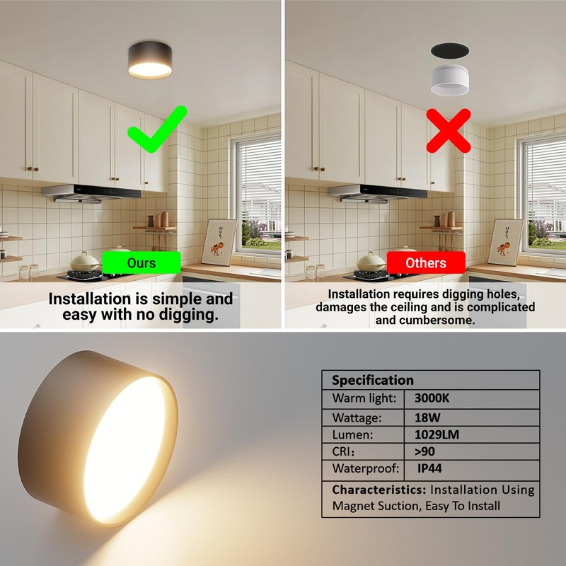 Klighten LED 18 W surface-mounted spotlight, round ceiling spotlights, surface-mounted
