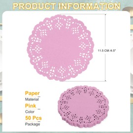 sourcing map 50pcs Paper Doilies, 4.5 Inch Lace Paper Doilies, Disposable Paper Placemats for Cakes Table Plate Crafts Party Weddings Tableware Pink