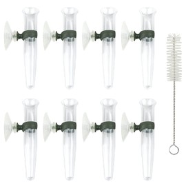 8 x Orchid Tubes, Water Tubes, Flower Tubes, Transparent Plastic Flower Tubes, Flower Water Container, Flower Bottle with Suction Cup, Plastic, Transparent Tubes with Cleaning Brush