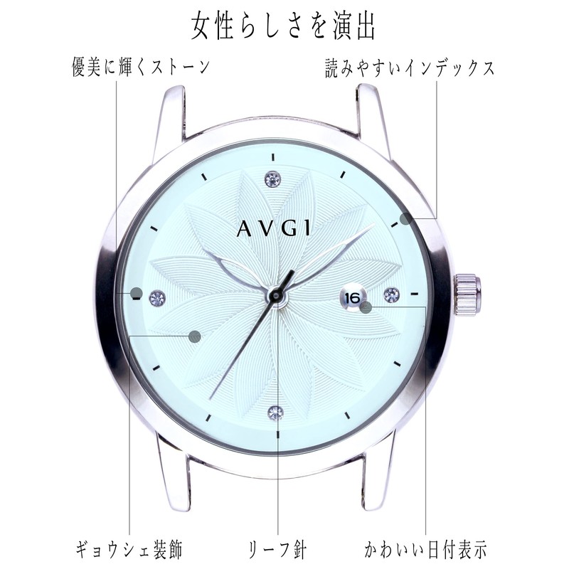 AVGI Women's Date Waterproof Watch with Replacement Band, Silver Blue