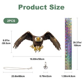 Fake Owl to Keep Pigeon Away from Balcony 2PCS Flat Garden Owl Pigeon Scare Devices Hanging Hawk with Reflective Tape Plastic Owls to Scare Woodpecker for Tree Outdoor Porch Patio Roof Windows