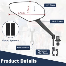 Zacro 2 Pack Bike Mirror, 2025 Upgraded Bike Mirror Handlebar Mount, 360°Adjustable Bicycle Rear View Mirror, Scratch Resistant Glass Lens, Fit for Mountain Bikes, City Road Bikes, E-bikes, Scooter