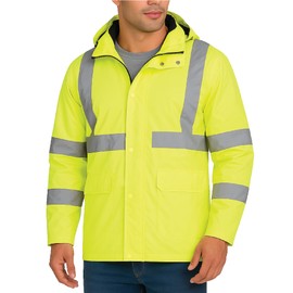 Bass Creek Outfitters Men's Rain Jacket - Waterproof Hooded High Visibility Safety Rain Coat for Work and Travel (M-XXL), Size X-Large, Yellow