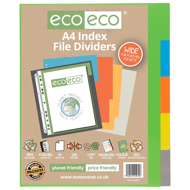 eco-eco A4 50% Recycled Multipunched Reinforced Colour Set 5 Extra