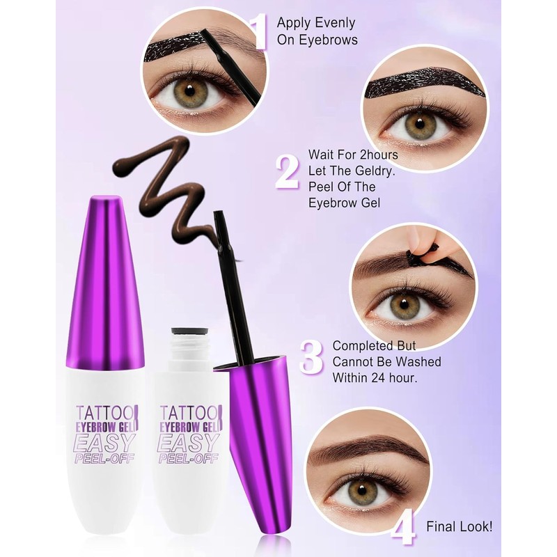 2pcs Peel Off Eyebrow Tint Gel,Waterproof Long-Lasting Tattoo Eyebrow Gel