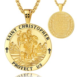 EUDORA Harmony Ball Sterling Silver 925 Cross Chain Saint Christopher Benedict Mary Miraculous Medal Archangel Medal Gabriel Metatron Seal of the 7 Archangels for Men Women, Sterling Silver, No