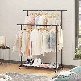 UDEAR Double Rod Clothing Garment Rack,Rolling Hangable Clothes Rack,Portable Clothes Organizer for Bedroom,Living Room,Clothing Store:_Gold