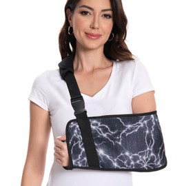 Fotgok Arm Sling with Silver Silk Fabric, Breathable Shoulder Brace for Broken Arm, Rotator Cuff, Fractured Forearm Bones, Fits Right and Left Arm for Women (Black)