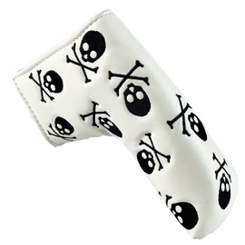 ★Premium Putter Cover ★ Skull Embroidery Blade Pin Type Odyssey Putter Compatible with Scotty Cameron White/Black (White)