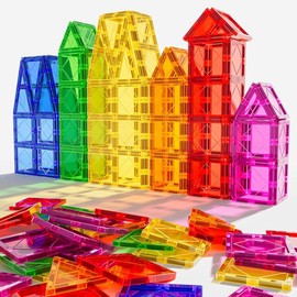 Summer Spring Mother's Day Gift Magnetic Tiles Building Blocks for 3 4 5 6 7 8+ Years Old Boys Girls Colorful Magnet Stacking Toys Birthday Gift for Toddlers STEM Preschool Educational Construction Tiles Set for Kids - Color: Pink