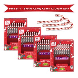Brachs Peppermint Candy Canes Bulk 48 Pack of Candy Canes Individually Wrapped, Candy Cane, Christmas Candy Canes, Candycane, Holiday Candy Bulk (Set of 4 x 12 packs)