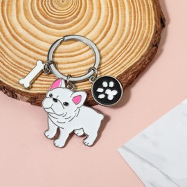 MMIUAEG Cute Puppy Dog Keychain Golden Retriever Key Charm Keychain Pet Lover Keyring Gift (Bulldog-White)