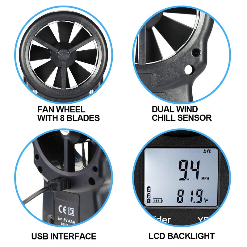 INFURIDER YF-866A Handheld Anemometer Digital Wind Speed Meter Gauge Wind
