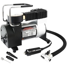 Retoo Luftkompressor 12V mit 3 Ventiladapter, Luft Kompressor für Fahrrad, Auto, Ball, Motorrad, Luftkissen und Luftmatratzen, Auto Luftpumpe, Mini-Alu-Kompressor, Reifenfüller, Reifenpumpe (120 PSI)