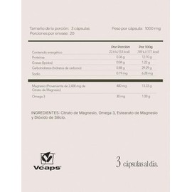 MAGNESIO - Maklen Citrato de Magnesio con Omega 3 - Apoyo al Sistema Muscular y Nervioso - Capsulas Veganas Vcaps® de 1,000 mg