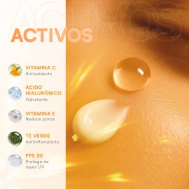 MIST JEWEL Pack Facial con serum Vitamina C + E + Ácido hialurónico y Crema de Día fotoprotectora FPS 30 Ácido Ferúlico y Vit C 50g | Paquete Skincare facial de protección e hidratación para el día