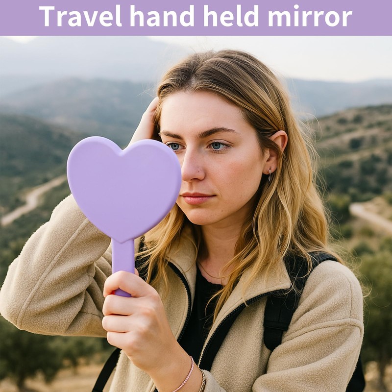 TBWHL Heart-Shaped Travel Handheld Mirror, Cosmetic Hand Mirror with Handle,
