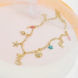 iSPECIAL Chunky Cute Beach Summer Necklace for Women Antique Layer Beach Ocean Moon Stars Western Boho Charm Necklaces Retro Link Chain Jewelry