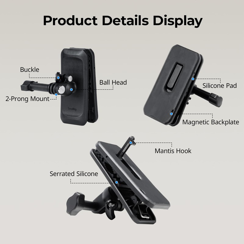 SMALLRIG マグネット式バックパックストラップクリップマウント GoPro Hero 13/12/11/10用 DJI Osmo Nano Action 6/5